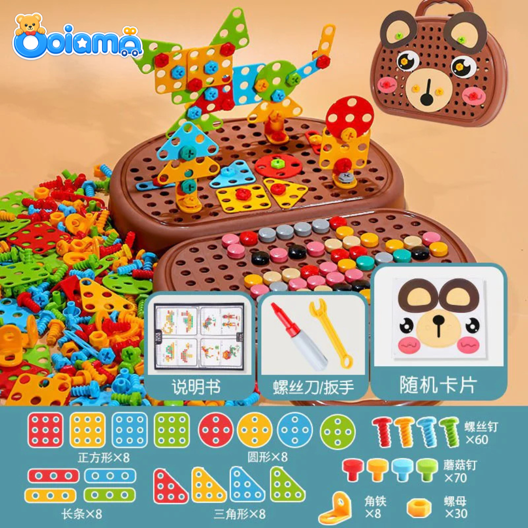 DIY Screw Puzzle Suitcase - STEM Educational Construction Toy Set With Electric Drill