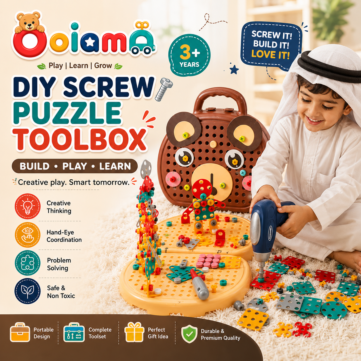 DIY Screw Puzzle Suitcase – STEM Educational Construction Toy Set with Electric Drill